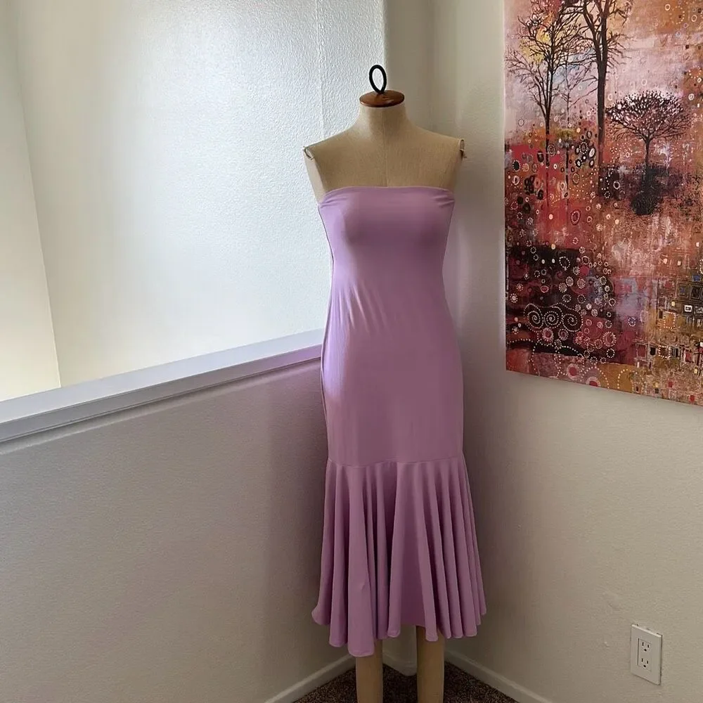 Susana Monaco Tube Flutter Bottom Midi Dress in Pink Diamond Size S
